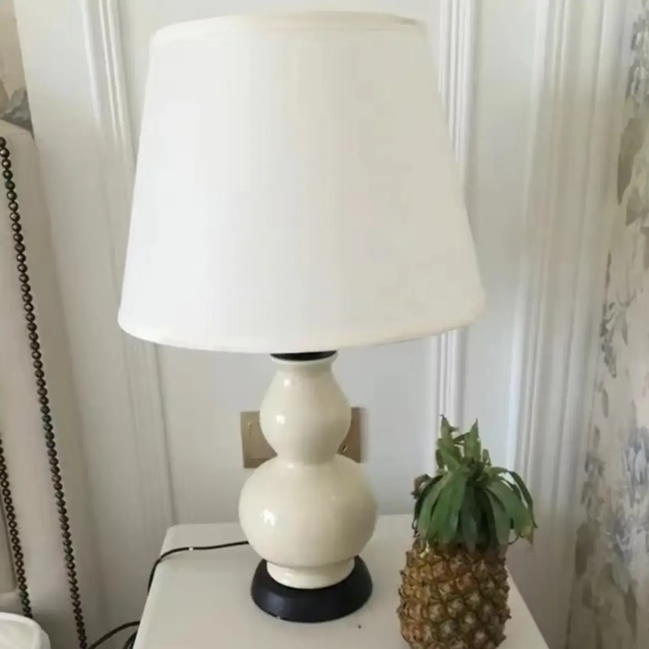 Elegant White Ceramic LED Table Lamp with Fabric Shade