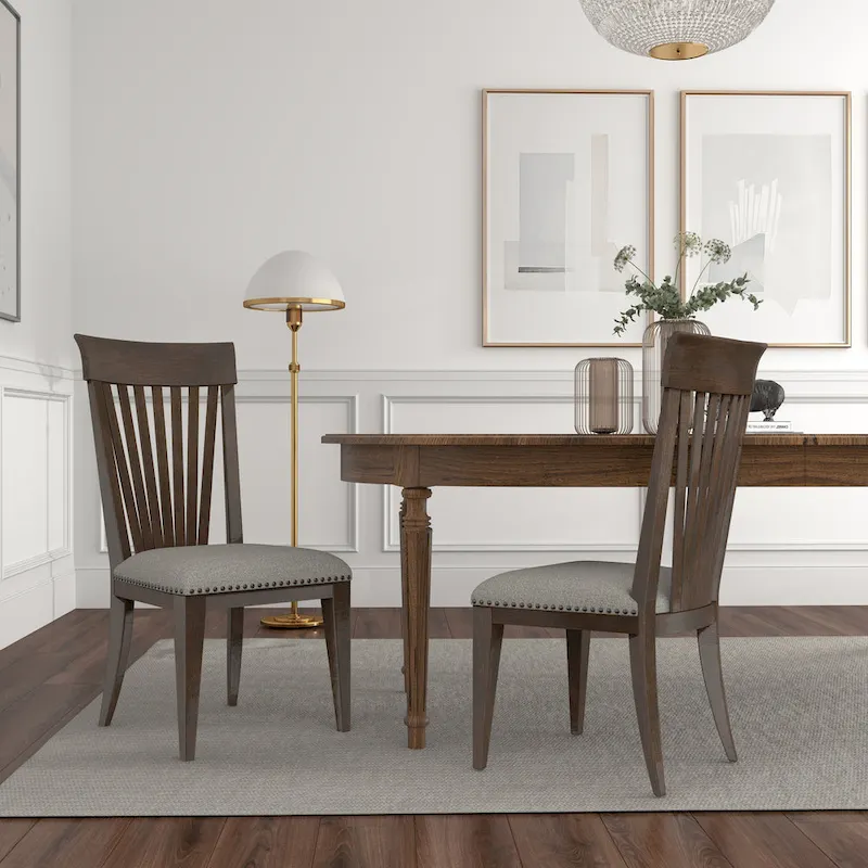 Beige Nailhead Trim Slat-Back Dining Chair