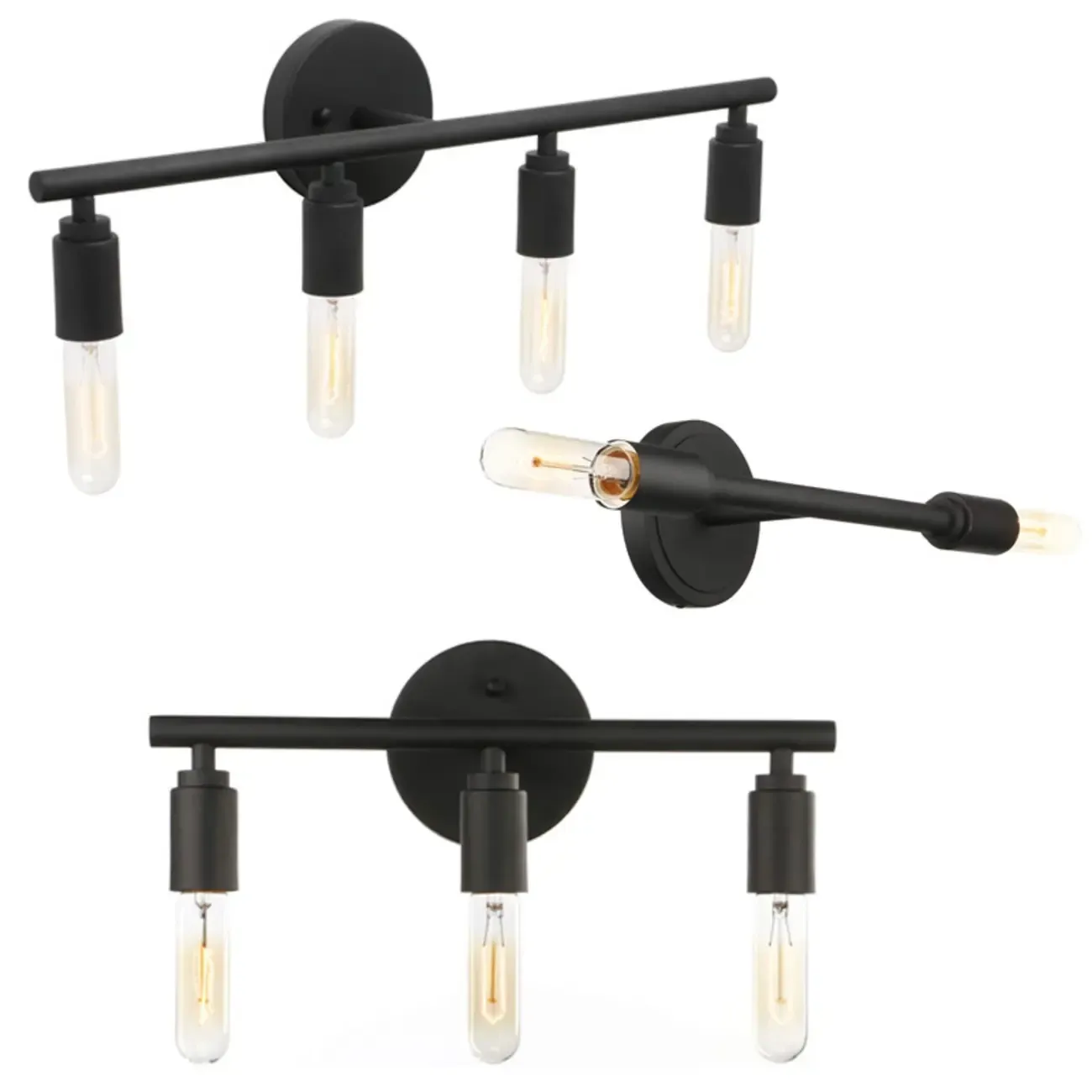 Industrial 3 Black Head Vanity Light with Bulb Shade