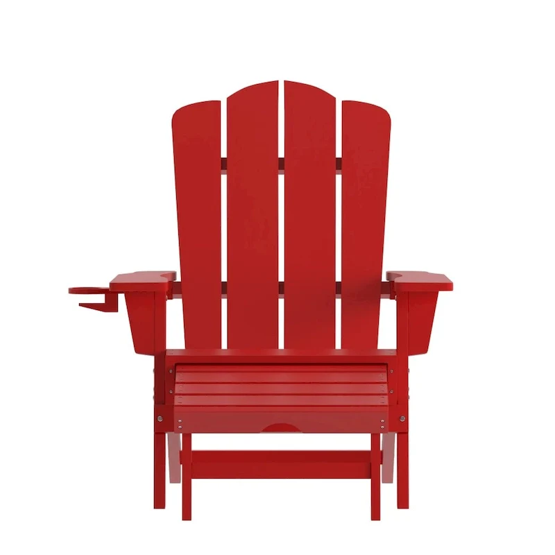Commercial All-Weather Adirondack Chair with Pullout Ottoman & Cupholder