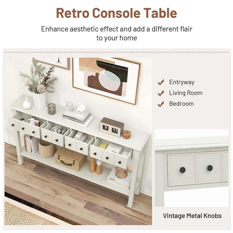 Costway 60 Console Table Retro Entryway Sofa Table with 4 Drawers & - See Details