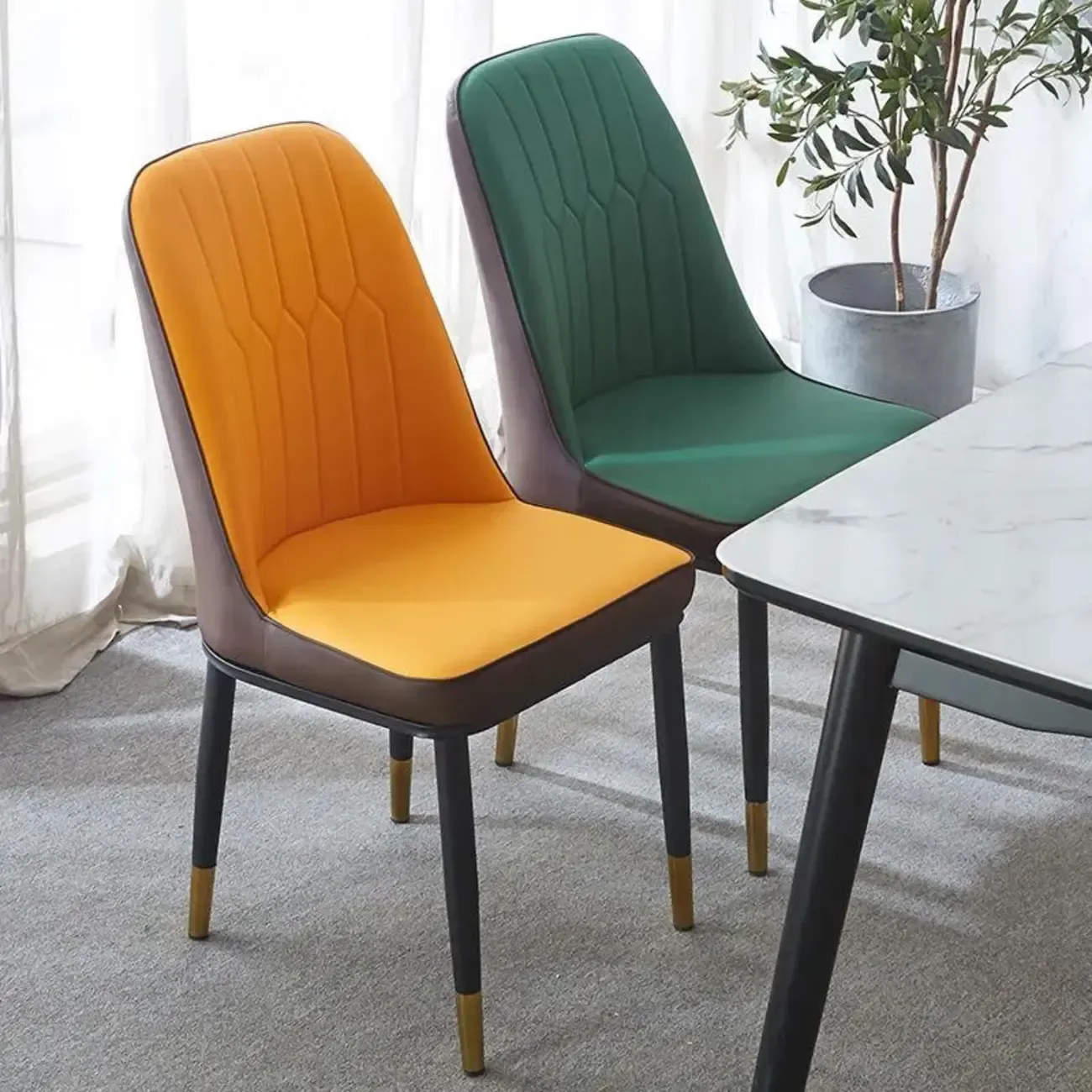 Modern Leather Upholstered Dining Chair with High Back