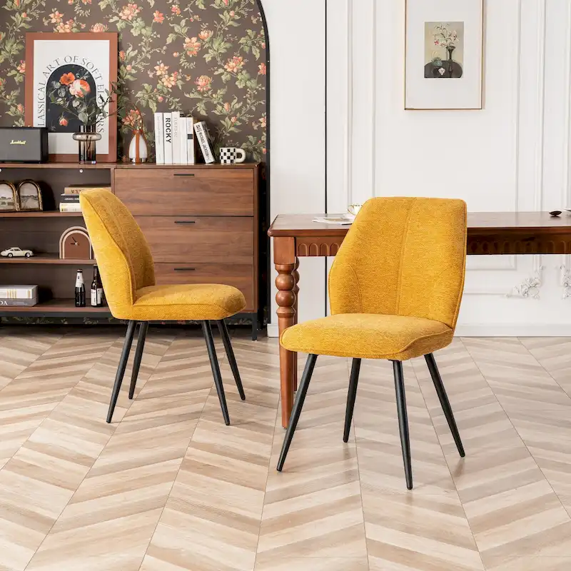 Mid Century Modern Armless Fabric Dining Room Chairs Set of 2