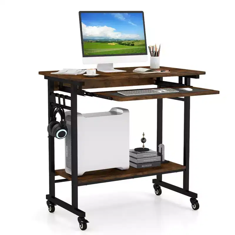 Costway Computer Desk Rolling Laptop Cart Writing Workstation with Keyboard Tray