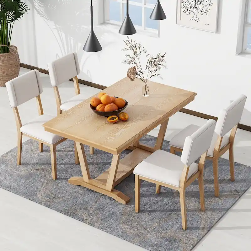 5-Piece Wooden Dining Table Set with 59 Rectangular Table & 4 Chairs