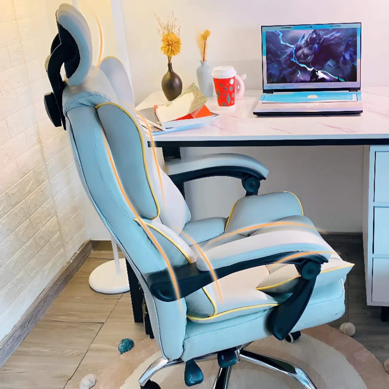 Modern White Leather Reclining Office Chair