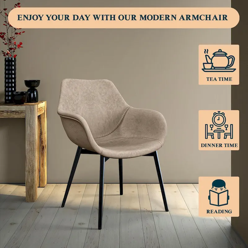 Leather Dining Chair with Iron Legs Set of 4 Modern Accent Armchair