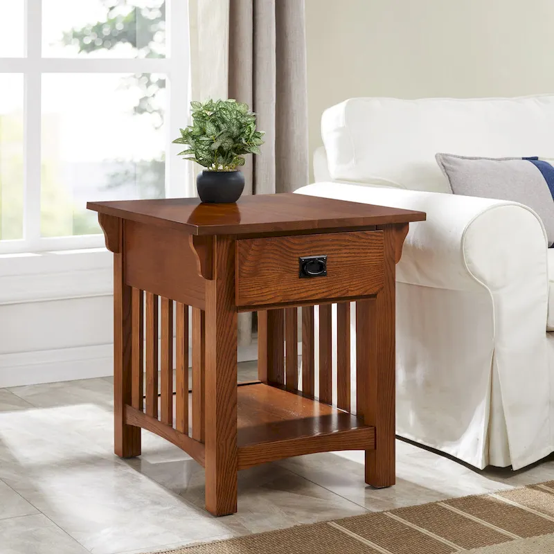 End Table with Drawer - Medium Oak, Mission Style, Single User