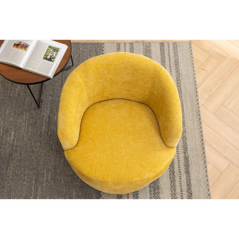 Yellow Chenille Modern 25.6 Swivel Barrel Chair with Metal Ring