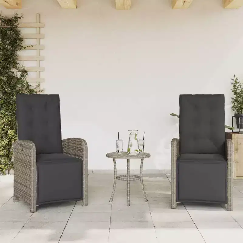 vidaXL 3 Piece Bistro Set with Cushions Black Poly Rattan