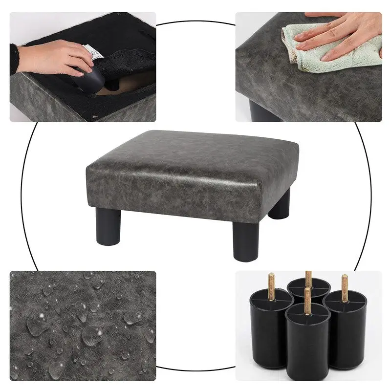 Adeco Small Footstool PU Leather Ottoman Square Footrest Stool Modern