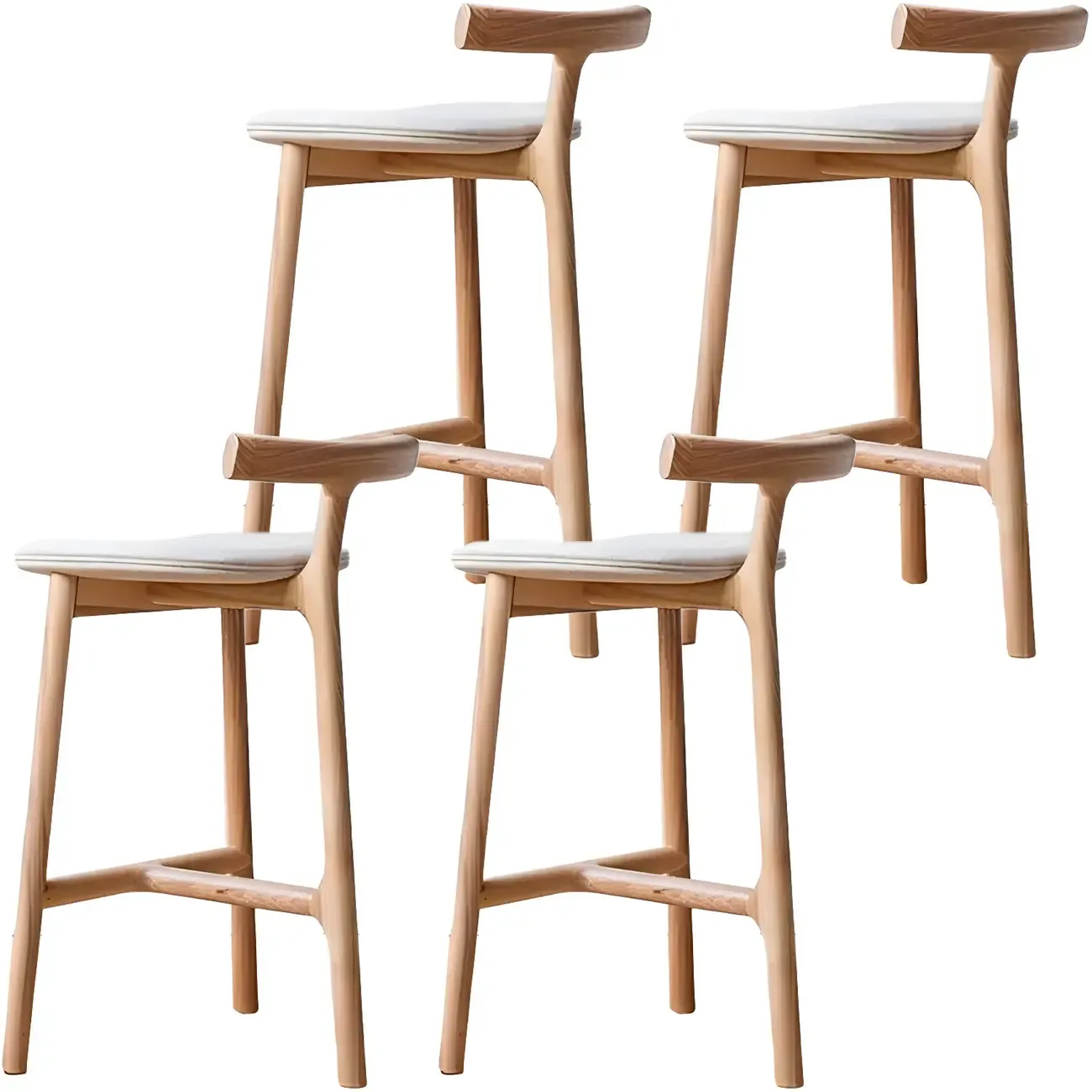Natural Tripod Ash Wood Fabric Armless Bar Stool