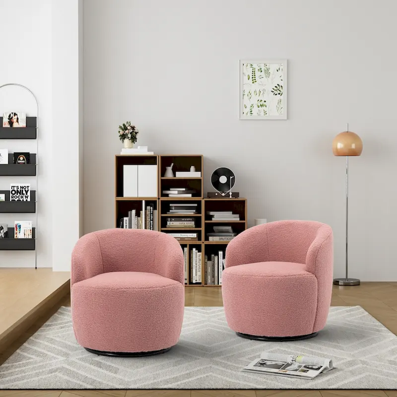 Ouyessir Modern Teddy Upholstered Swivel Barrel Chair(Set of 2)