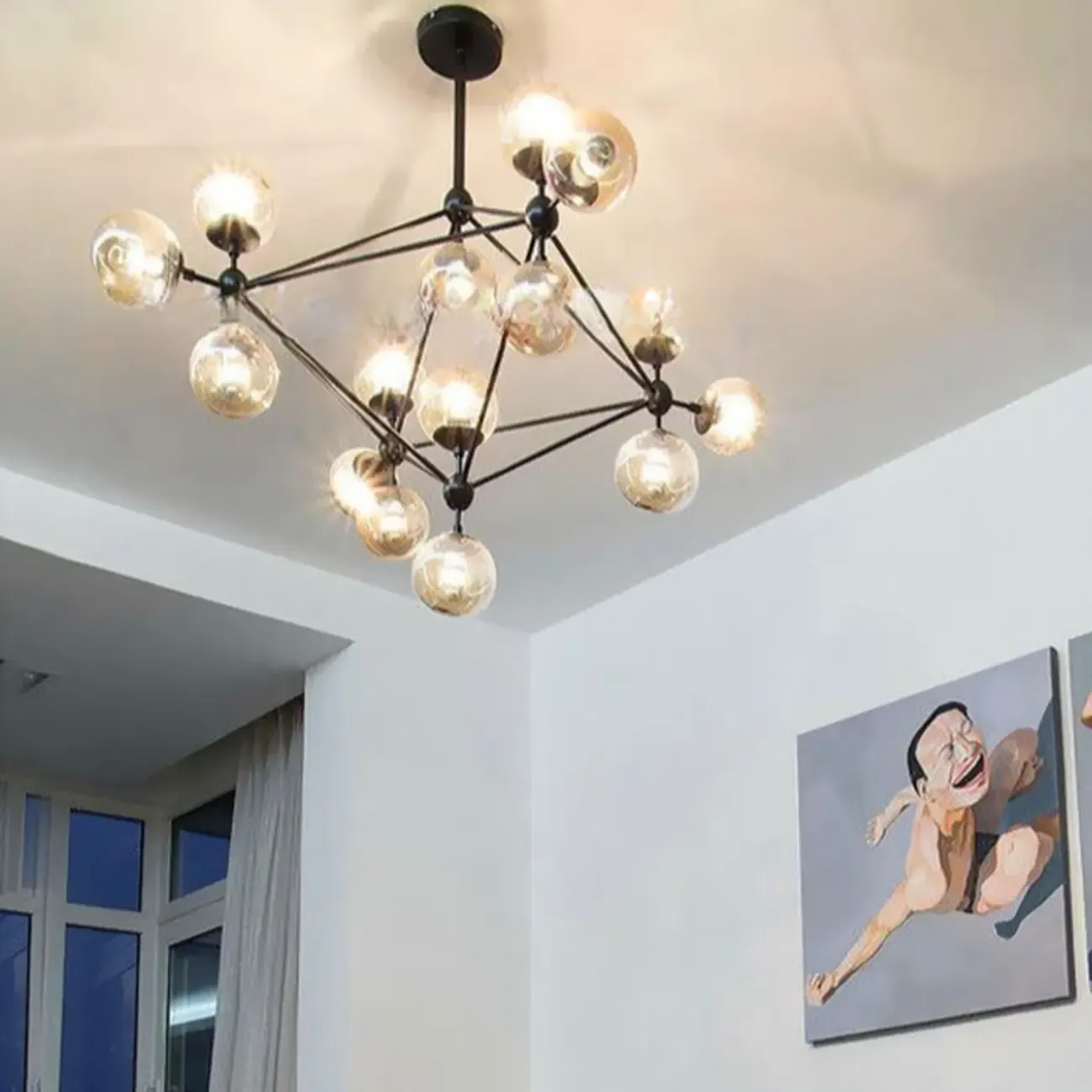 Multi-Light Modern Black LED Chandelier with Geometric Design