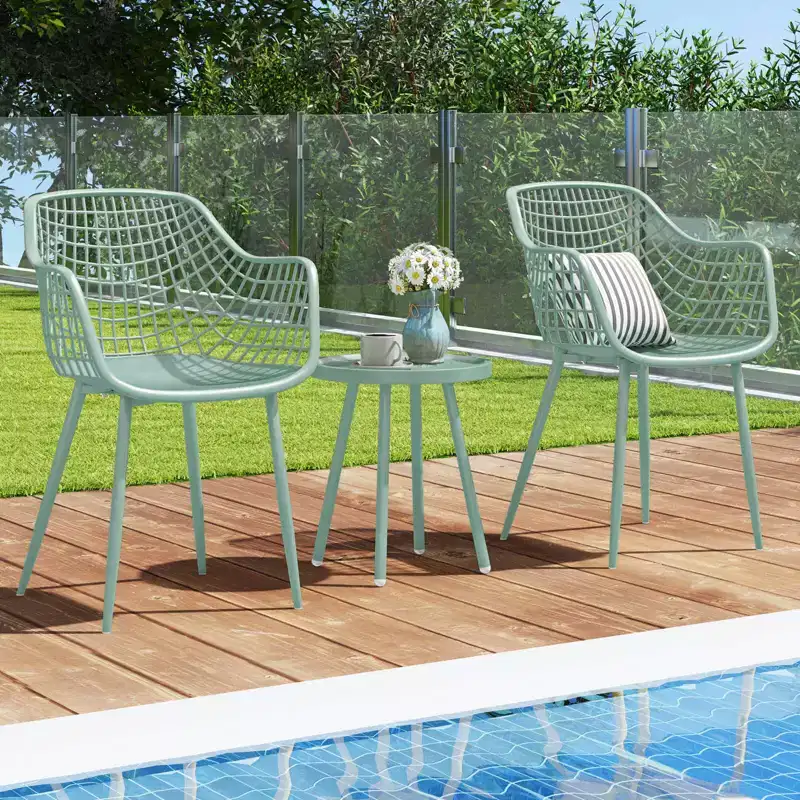 Costway 3 Piece Patio Bistro Set All Weather Heavy Duty Table and Chairs Set of 2 Black/Yellow