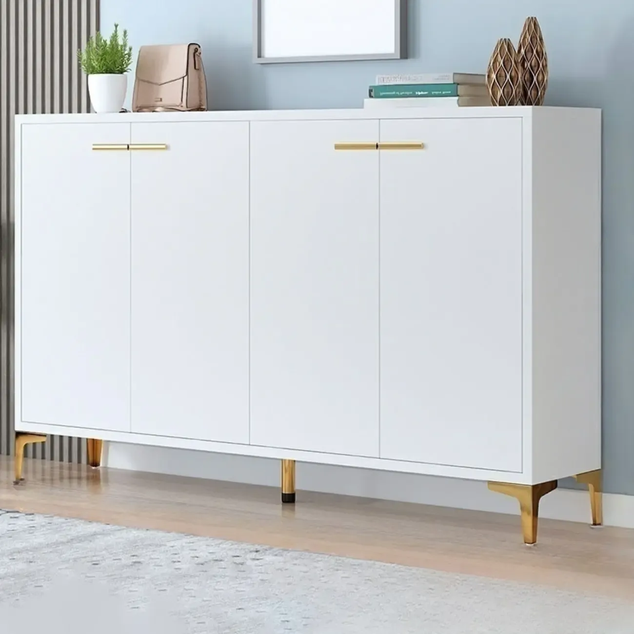 Elegant Grey Wood Hallway Shoe Cabinet with Metal Legs