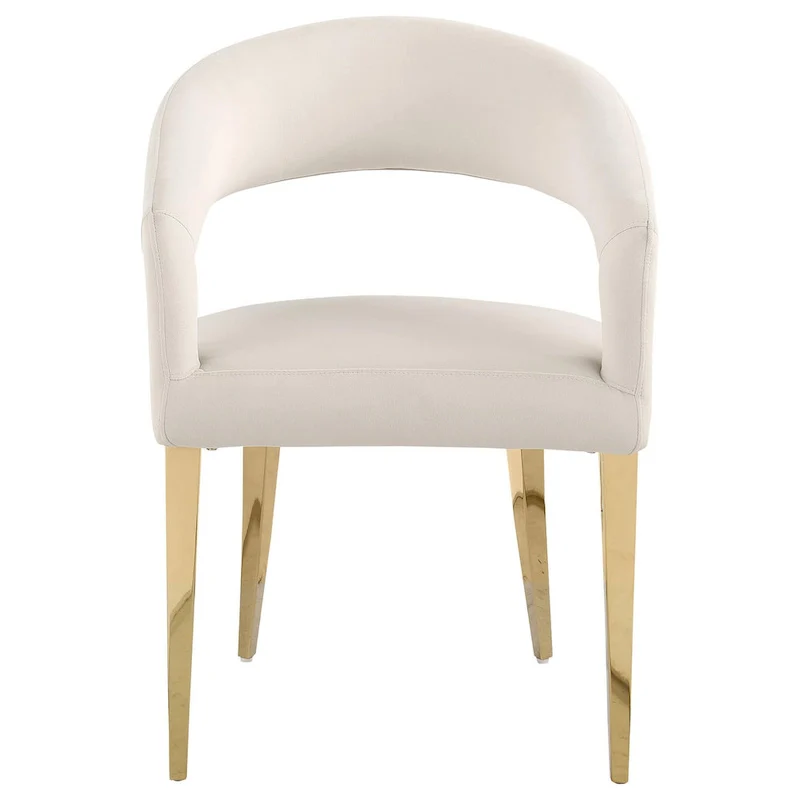 Dining Chairs Set of 2 Curved Open Back Gold Legs White Fabric Modern