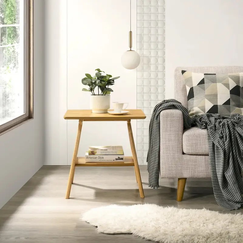 Mid-Century Modern Wood End Table with Shelf