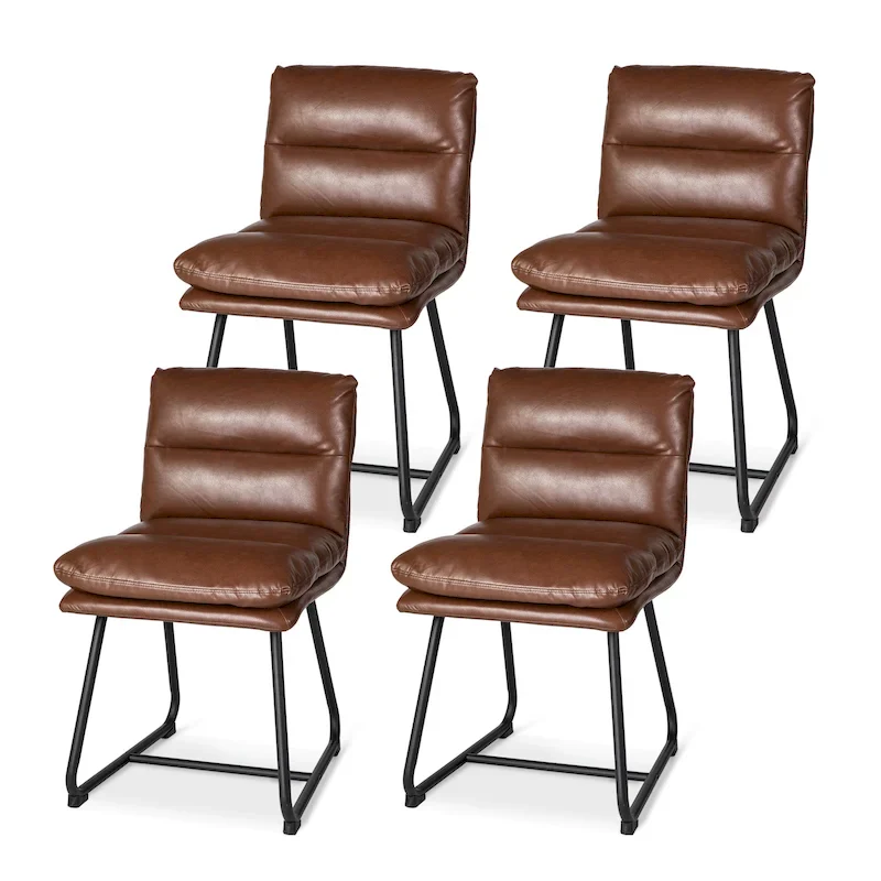 Glitzhome Set of 2/4 Modern PU Leather Thick Upholstered Side Dining Chairs with Metal Legs