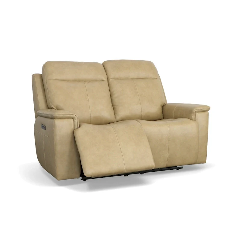 Dark Brown & Tan, Power Reclining Loveseat, Top Grain Leather, 2-Seat