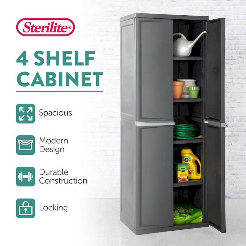 Grey 4-Shelf Adjustable Storage Cabinet with Swing Doors (Set of 2)