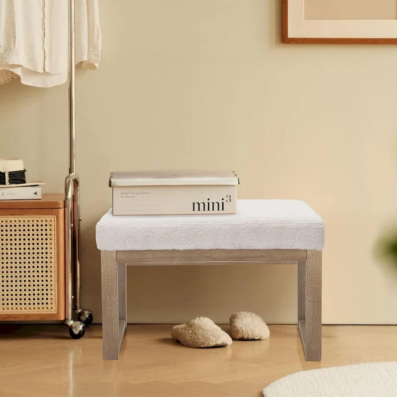 Rectangle Ottoman Bench with Soft Fabric Cover, White