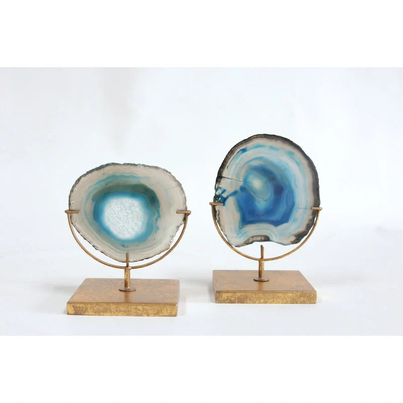 Decorative Agate Stone Slice on Metal Stand