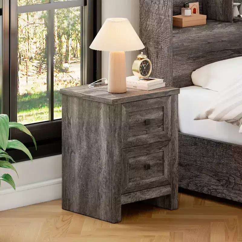 AMERLIFE Nightstand Set of 2 with Charging Station