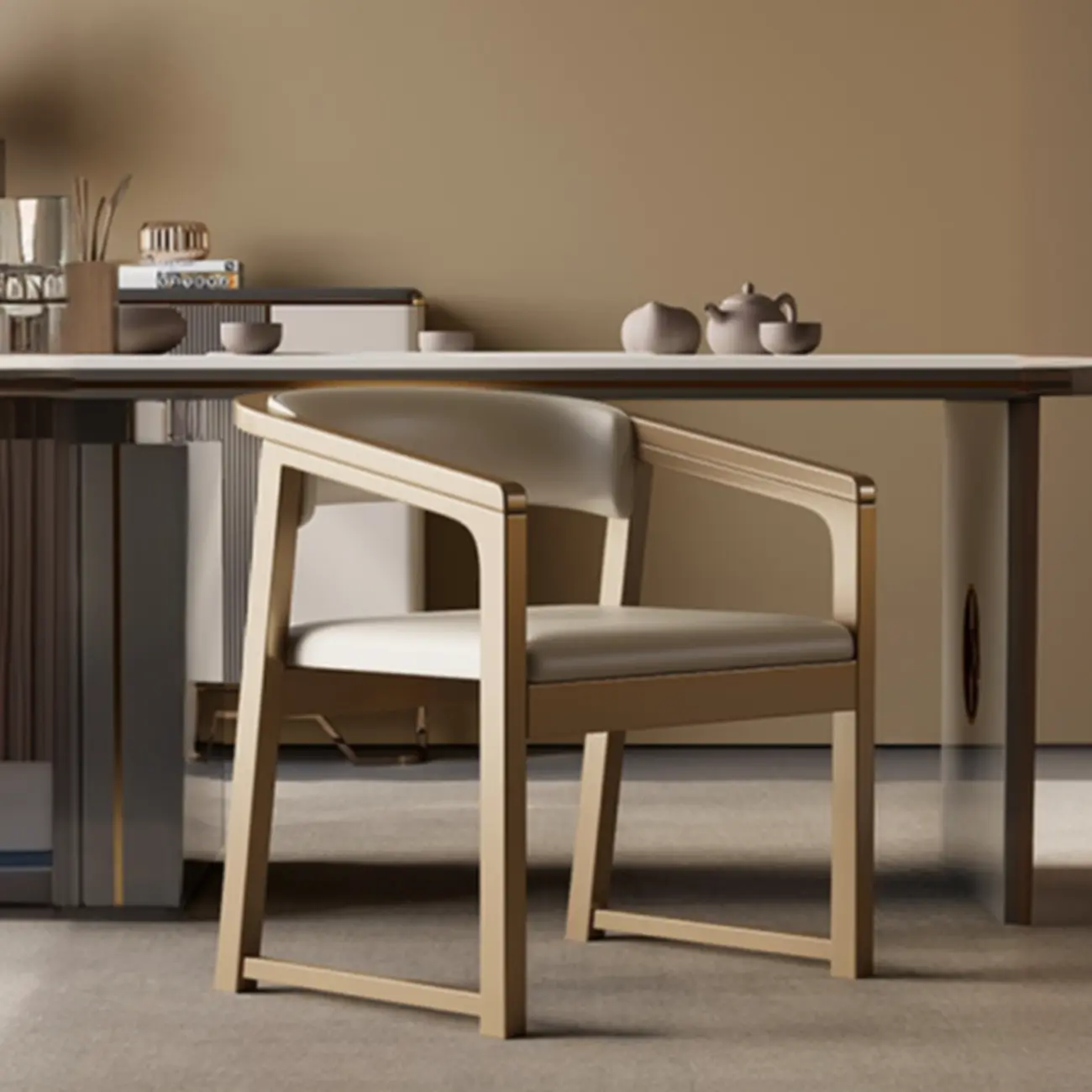 Modern Upholstered Metal Dining Arm Chair