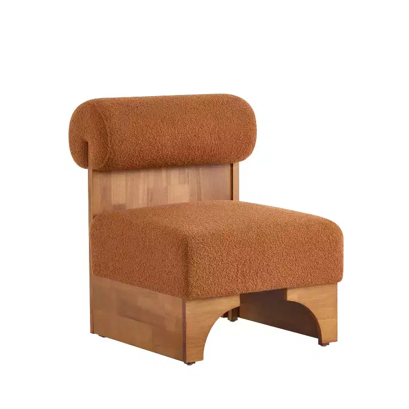 Vatros Modern Boucle Lounge Chair with Solid Wood Frame and Rolled Backrest