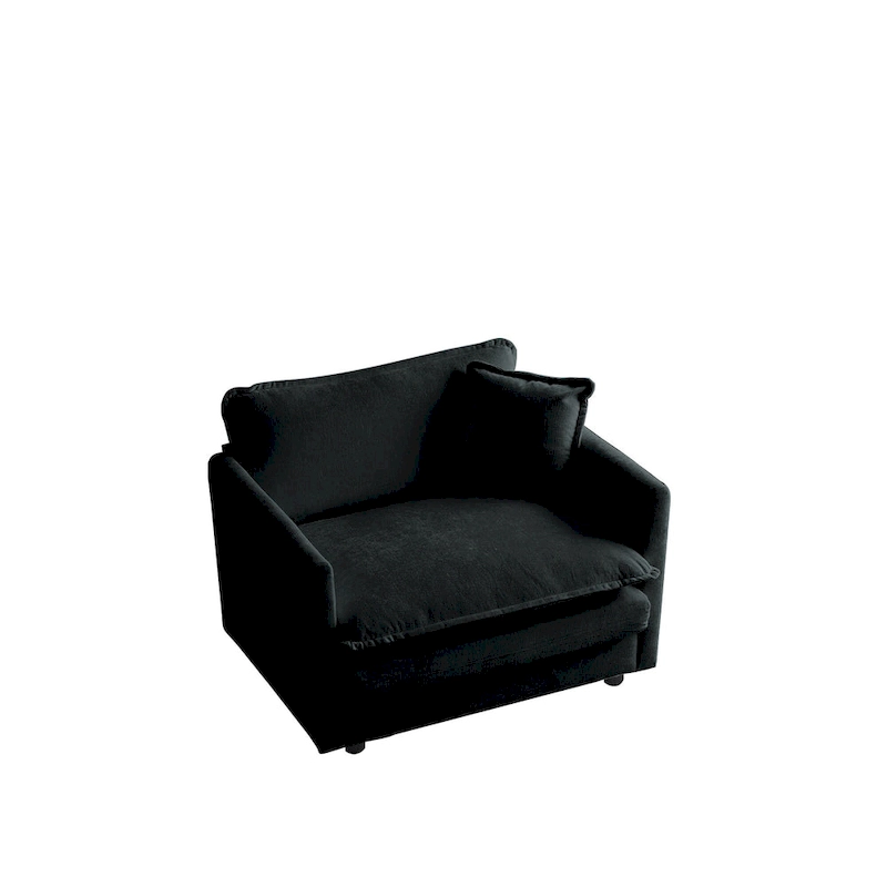 Black 2-Piece Chenille Sofa Set with Loveseat Sofa and Single Sofa