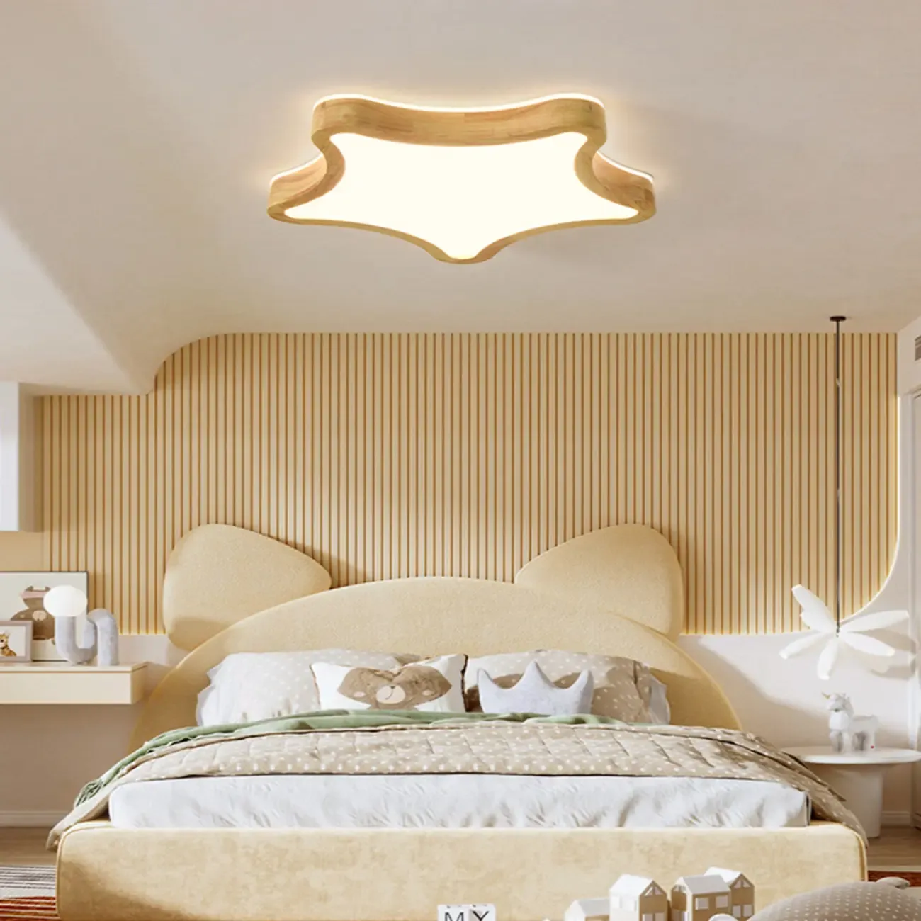 Elegant Natural Finish Star Flush Ceiling Light for Bedroom