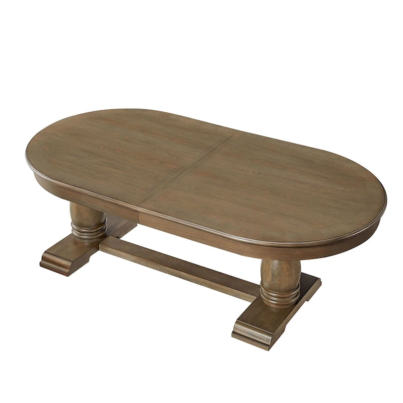 7 Pcs Solid Wood Dining Table Set, , Kitchen Extendable Dining Table Set with Curved Table and 6 Upholstered Chairs