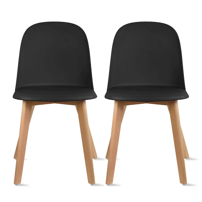 Set of 2 Plastic Dining Side Chairs with Wood Base