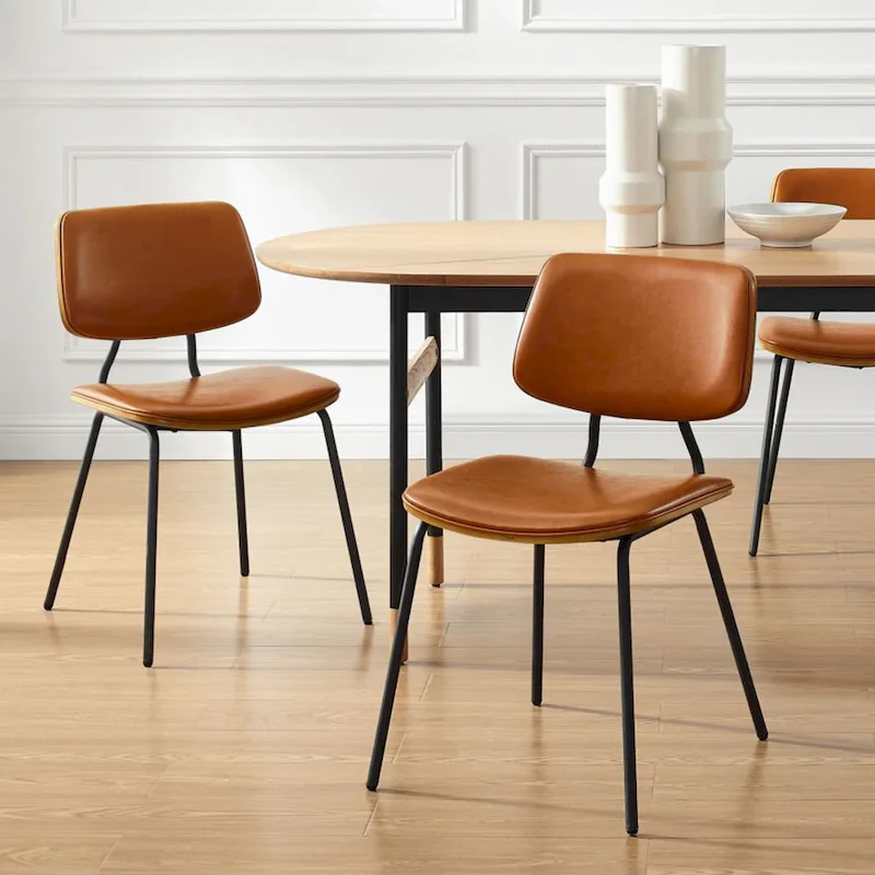 Set of 2 Mid-century PU Leather Bentwood Dining Chairs