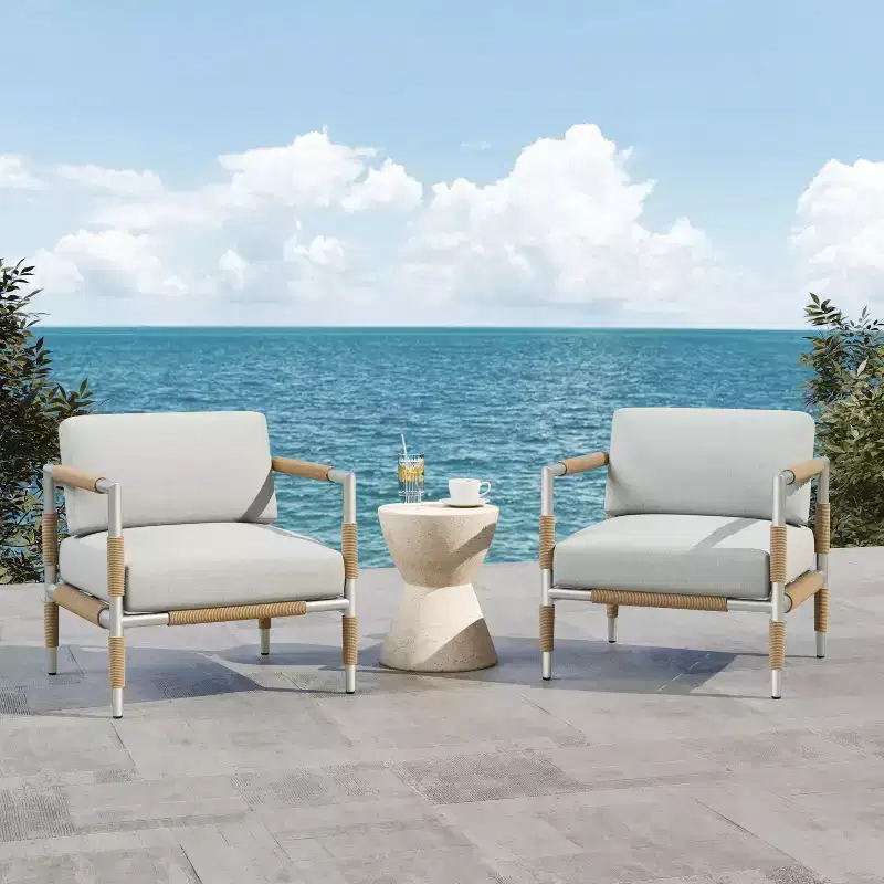 Christopher Knight Home Wevin Aluminum Chair with Cushions (Set of 2), Light Grey