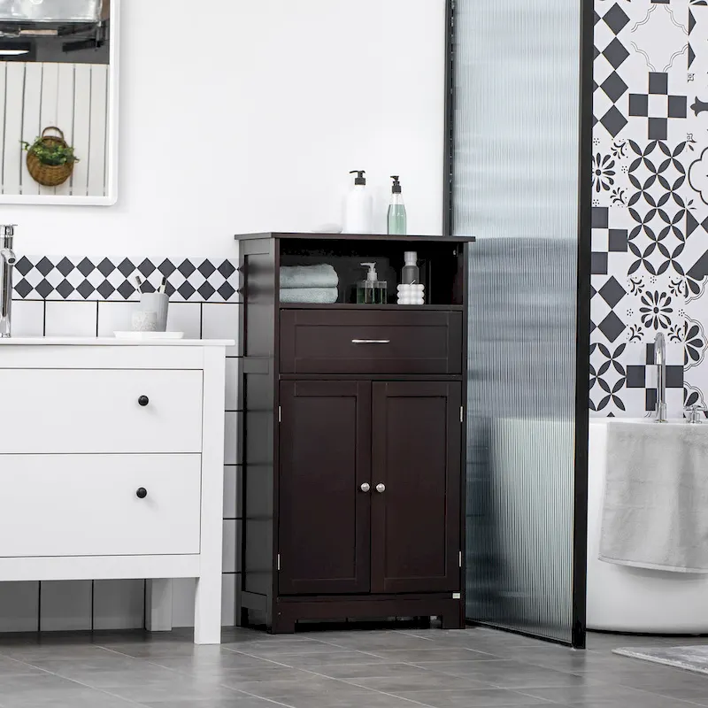White / Grey / Brown Freestanding Floor Storage Cabinet, Single-Person Assembly