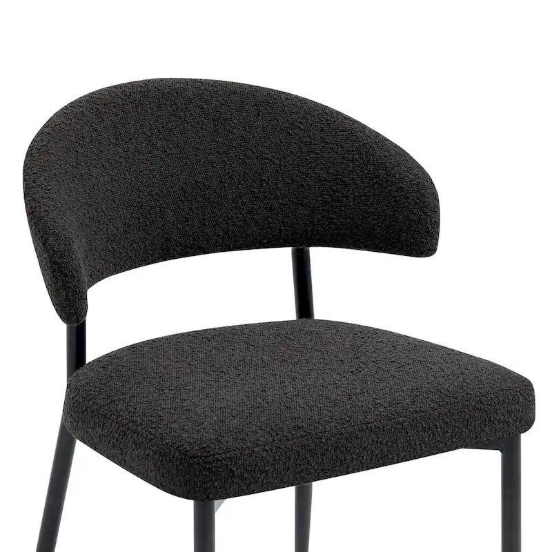 Set of 2 Ayoka Black Boucle Dining Chairs with Black Iron Legs