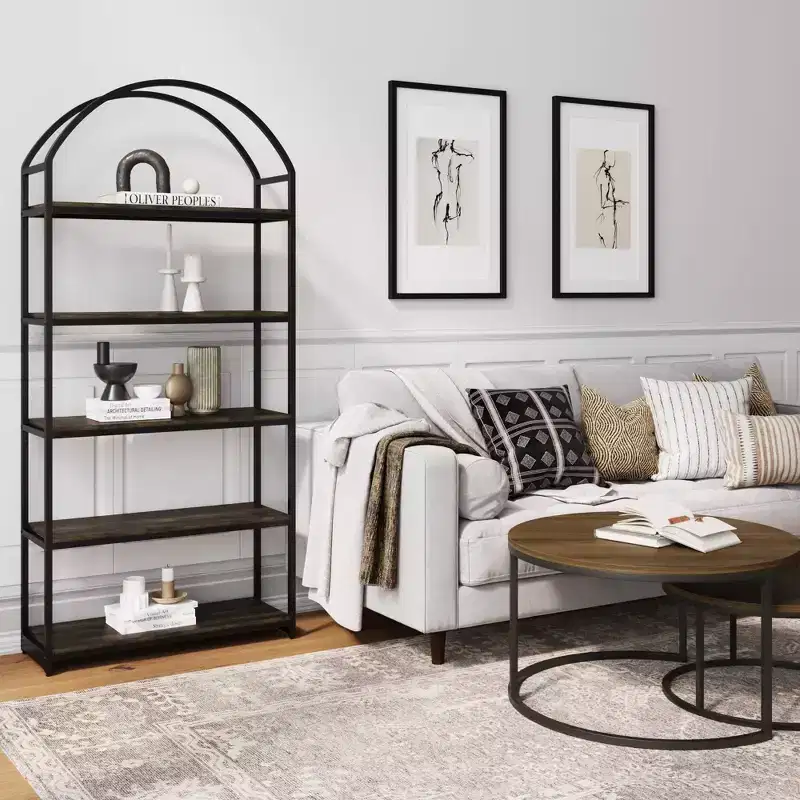 Nathan James 72" Haven 5 Shelves Arch Bookshelf Black Espresso