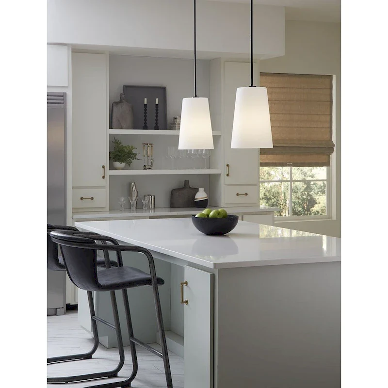 Clarion Collection One-Light Matte Black Etched White Transitional Pendant - 10.5 in x 10.5 in x 15.87 in