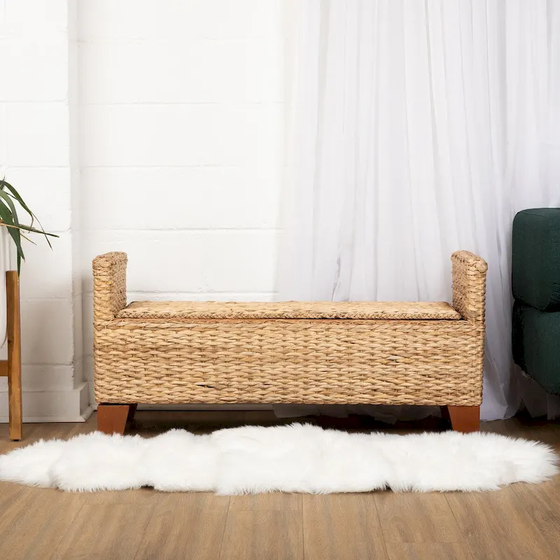 Wicker Storage Bench Rattan Ottoman - Large
