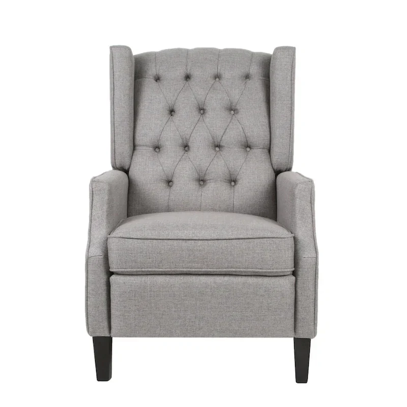 Grey Fabric Mid-Century Upholstered Wingback Push-Back Recliner with Footrest and Button-tufted Backrest