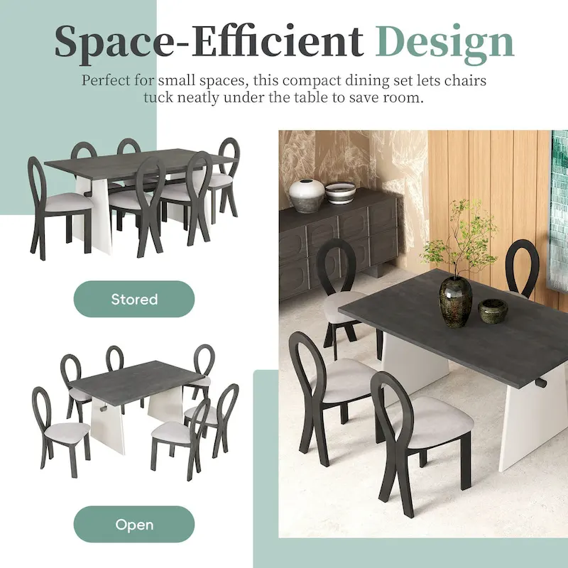 Modern 7-Piece Dining Table Set with 6 Upholstered Chairs