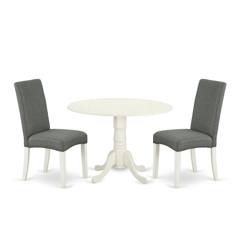 East West Furniture Modern Table Set- a Round Wooden Table and Gray Linen Fabric Dining Chairs, Linen White (Pieces Options)
