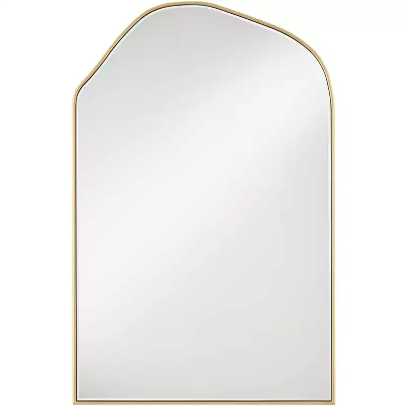 Noble Park Arch Top Vanity Wall Mirror Modern Beveled Glass Gold Wood Frame 26 Wide for Bathroom Bedroom Living Room Home Office