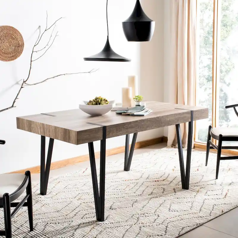 Mid-Century Wood Top Dining Table with Hairpin Legs - 59.1