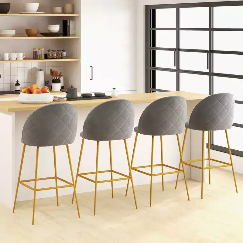 Costway Set of 4 Bar Stools 29'' Velvet Upholstered Bar Height Chairs with Padded Seats