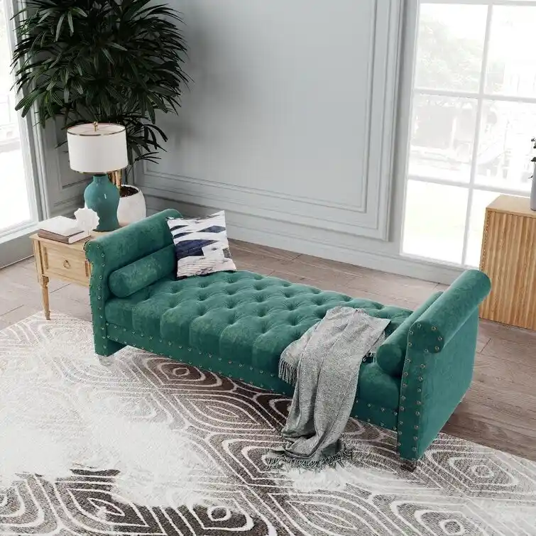 Haven Chesterfield Velvet Upholstered Bench 72  - 71.0 In. W X 28.0 In. H X 29.0 In. D