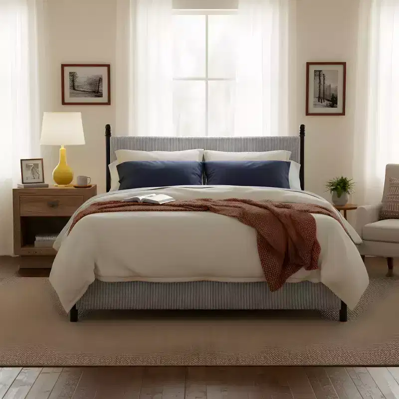 Christopher Knight Home Iska Modern Rubberwood Upholstered Striped Bed with High Headboard