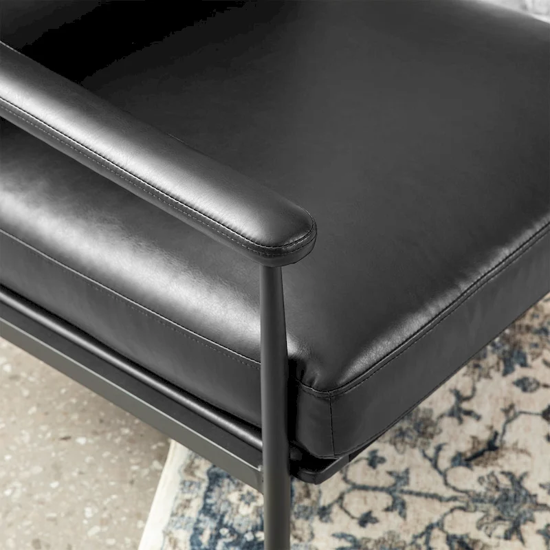 Glitzhome 33.75W Mid-Century Modern Leatherette Armchair With High Back and Padded Arms - 33.75 W x 39.5 H x 28 D